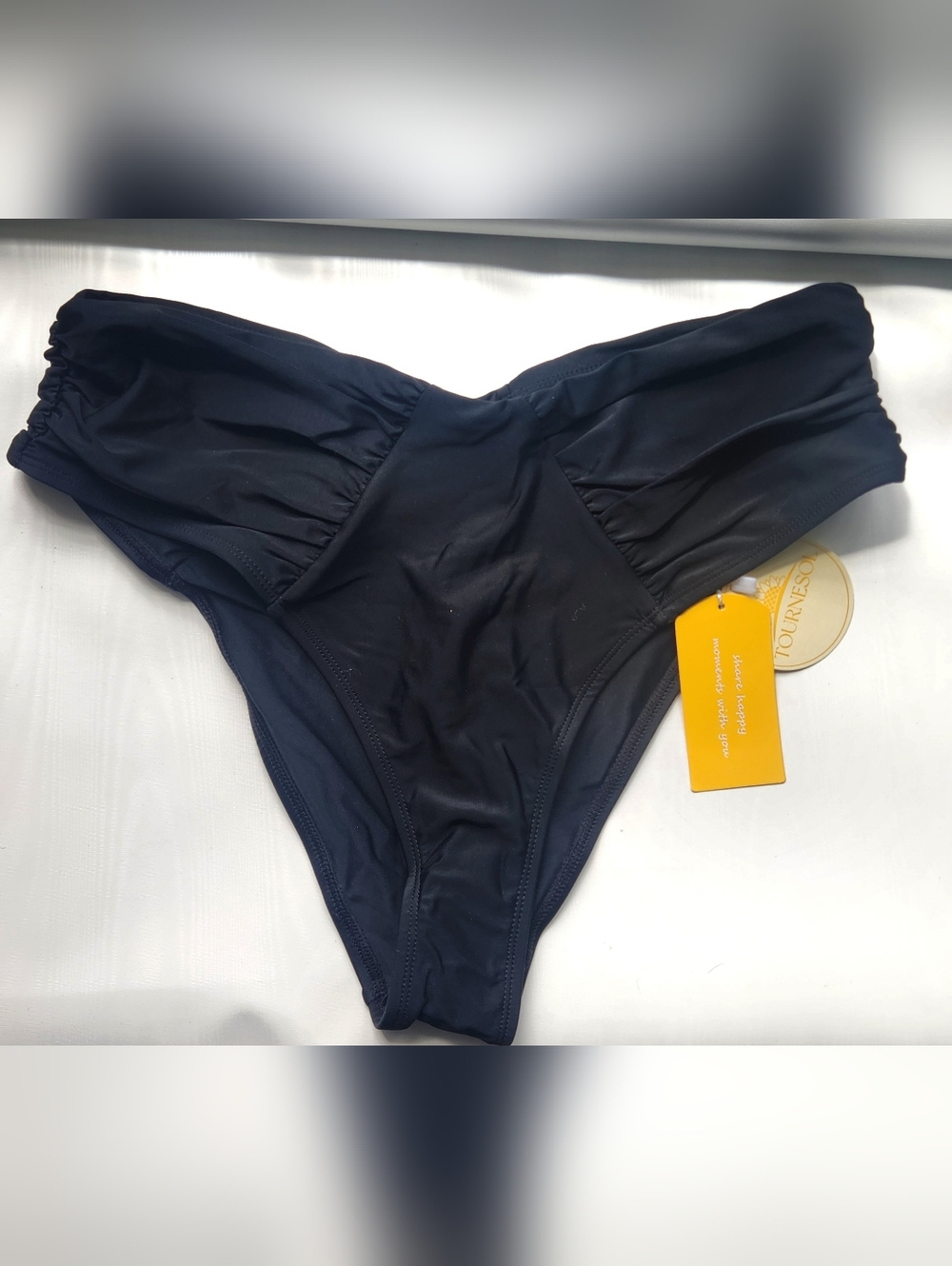 NWT Tournesol Black High-Leg Mid Waisted Ruched Bikini Bottom Size  L